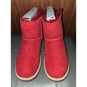 UGG K Selene Red Suede Sheepskin Bow Boots Women's Size 5